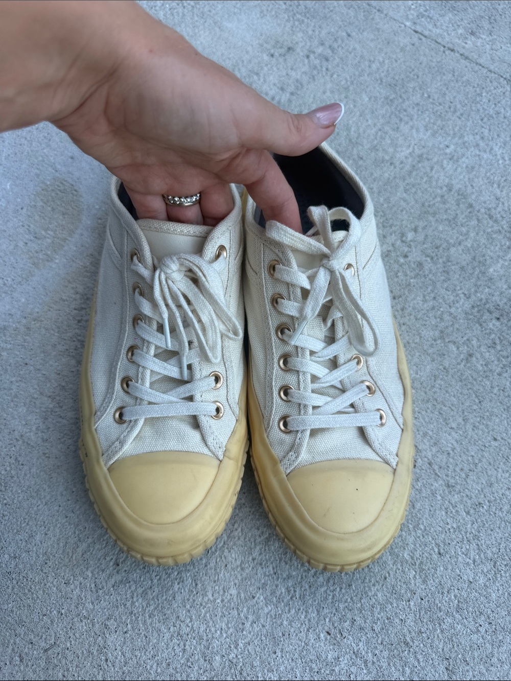 AllSaints Cream Canvas Sneakers with Yellow Rubber Sole size 7.5 (38)